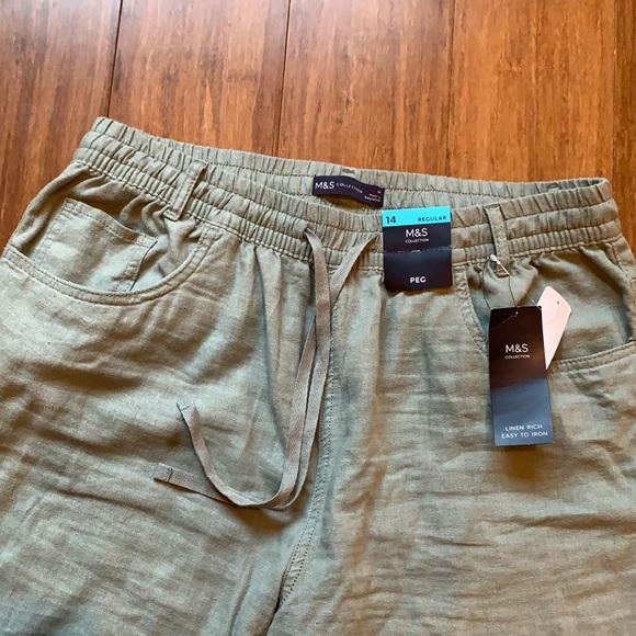 Marks and Spencer Linen Rich Khaki Jogger Trousers - Picture 3 of 7